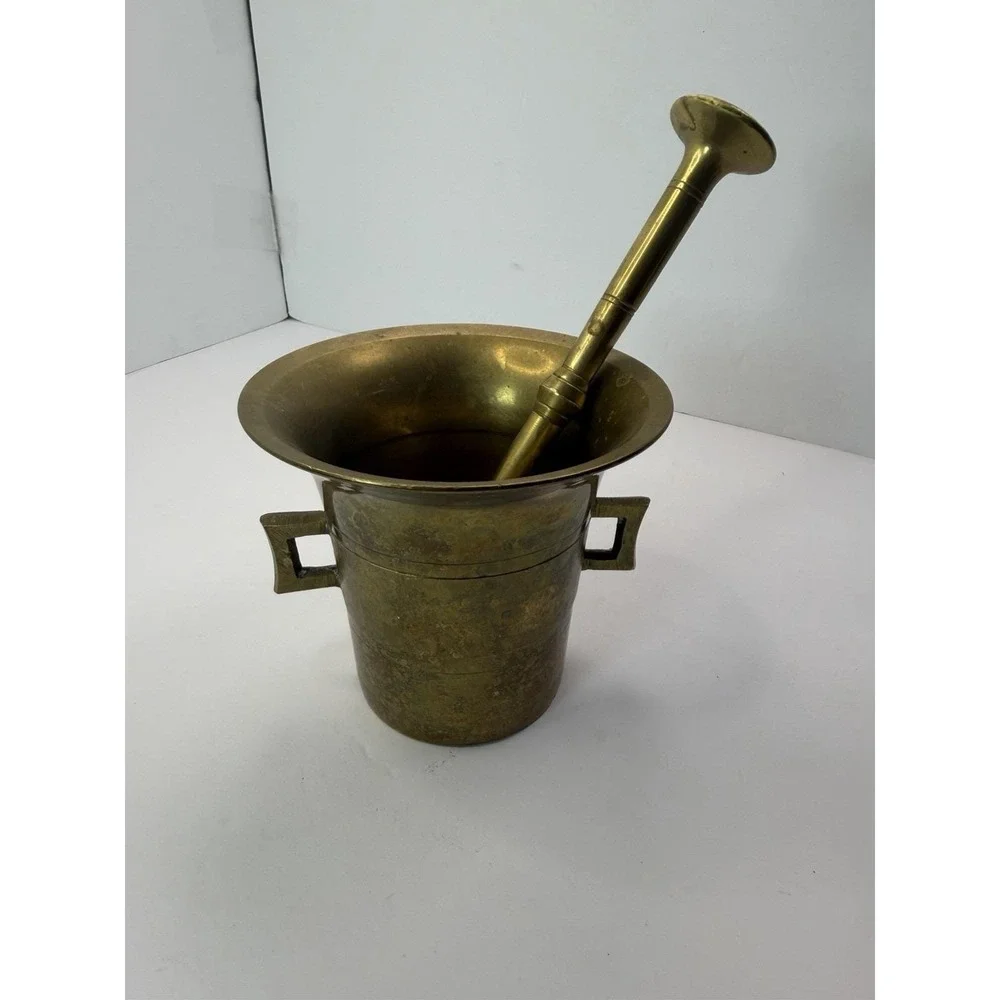 Vintage Heavy Brass Apothecary Pharmacy Mortar And Pestle Pharmacy 4.5